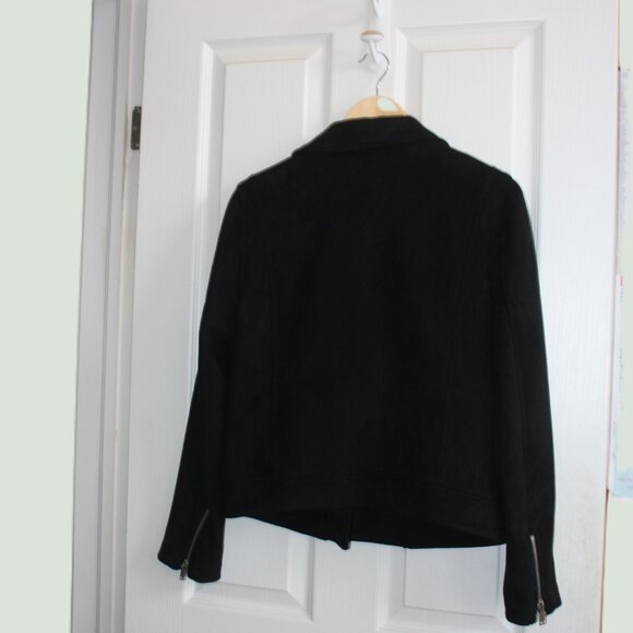 Old Navy Black Faux Suede Moto Jacket Womens M - Picture 2 of 8